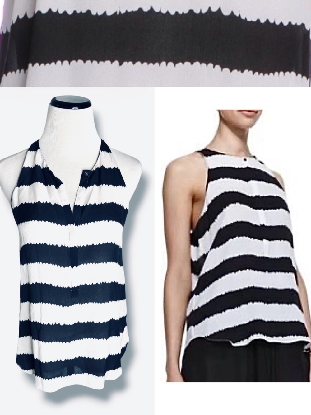 A.L.C. Silk Striped Black & White Sleeveless Blouse size XS XSmall